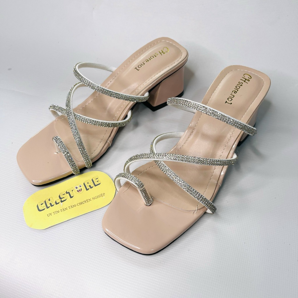 Giày cao gót xỏ ngón, dép nữ quai mảnh dây xoàn 5p cd50
