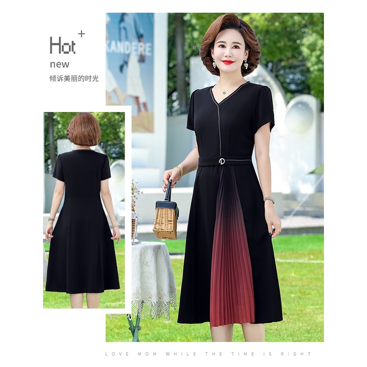 Đầm Dài Tay Ngắn Phong Cách Phương Tây Thời Trang Mùa Hè Hàng Mới Dành Cho Nữ Trung Niên