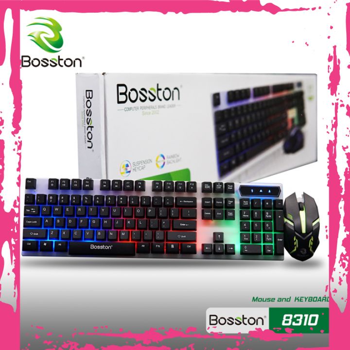 Bộ Bàn Phím Máy Tính Bosston 8310 Kèm Chuột LED 7 Màu Cực Đẹp Tiện Lợi Khi Làm Việc, Chơi Game Ban Đêm