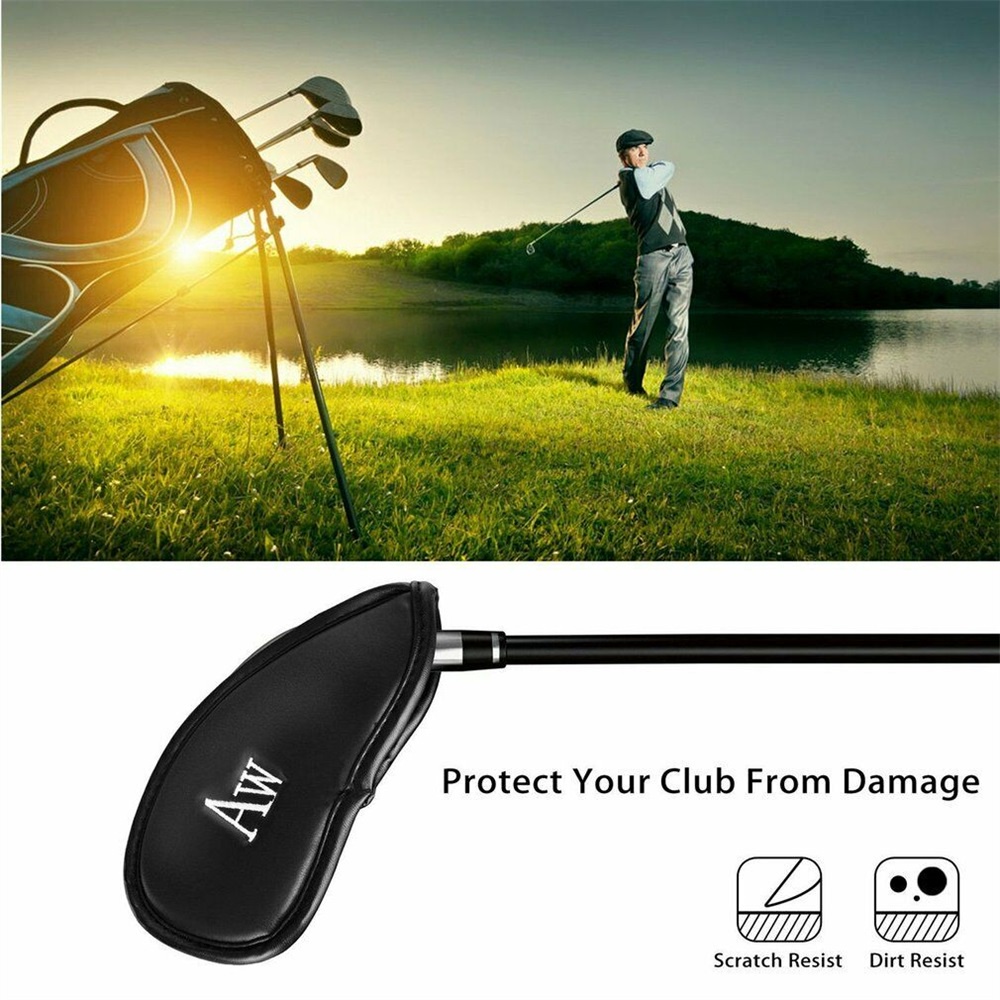 12pcs Soft PU Leather Golf Club Iron Headcover Head Cover Protector Putter Set For Outside Playing