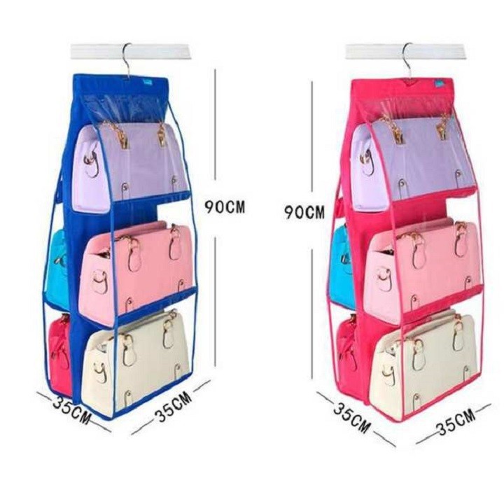 Túi treo giỏ xách 6 ngăn 2 mặt trong suốt - túi lưới treo túi xách có móc