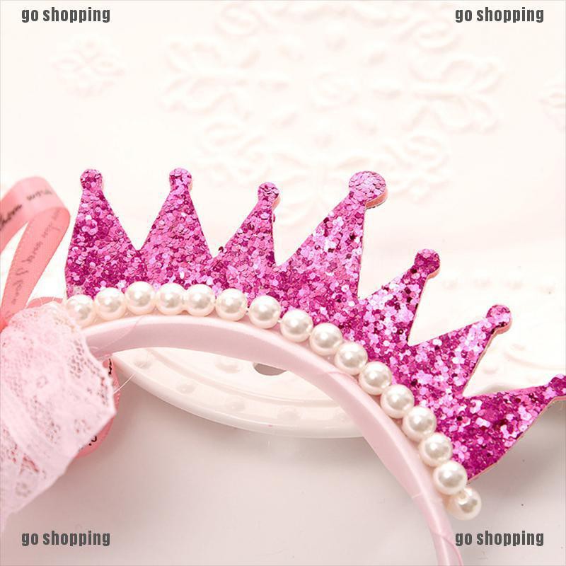 {go shopping}Girls Hair Bands Pearls Resin Lace Bow Ribbon Crown Princess Kids Accessories