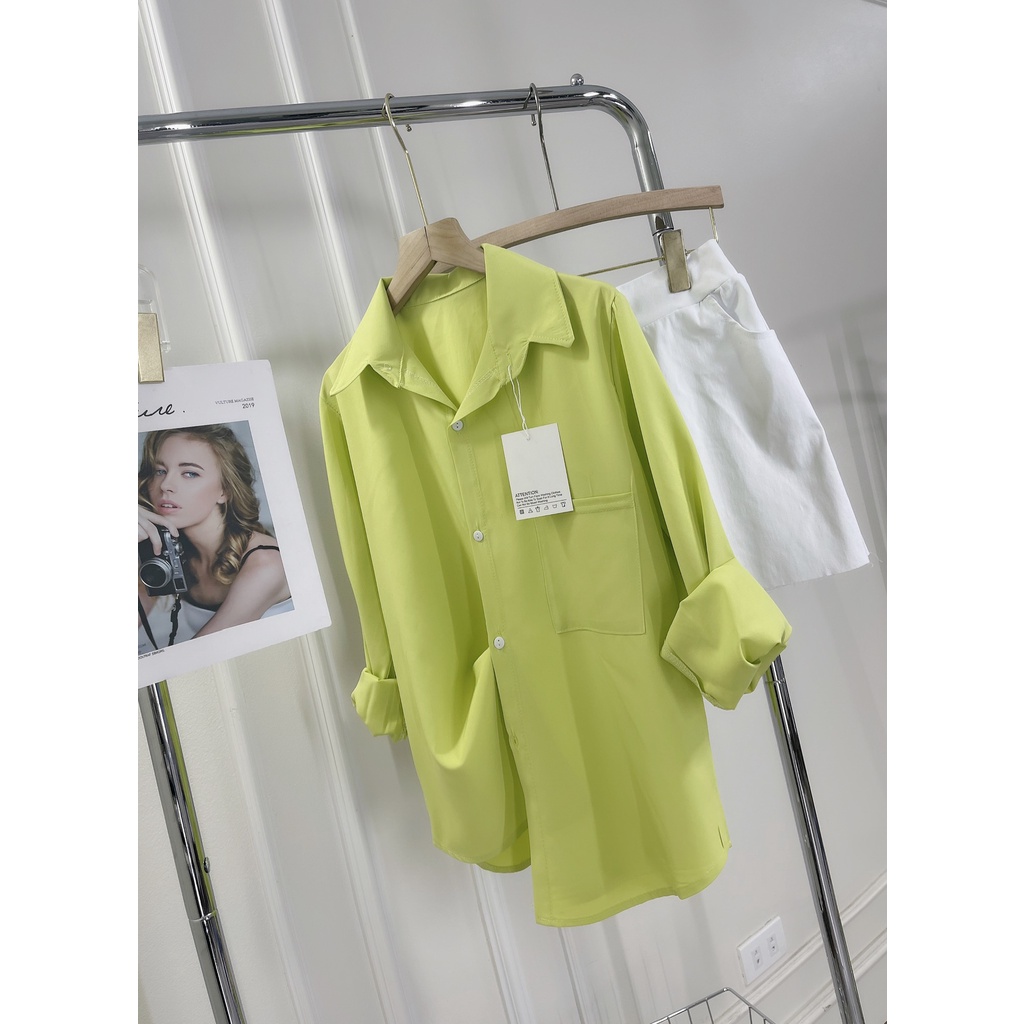 Set sơ mi xanh cốm neon quần short đùi ulzzang unisex set bộ nữ LD159