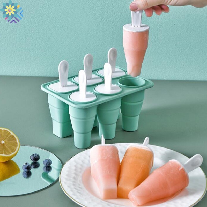 Khuôn Làm Kem Que Silicone 2 Trong 1 6 Ô Không Chứa BPA