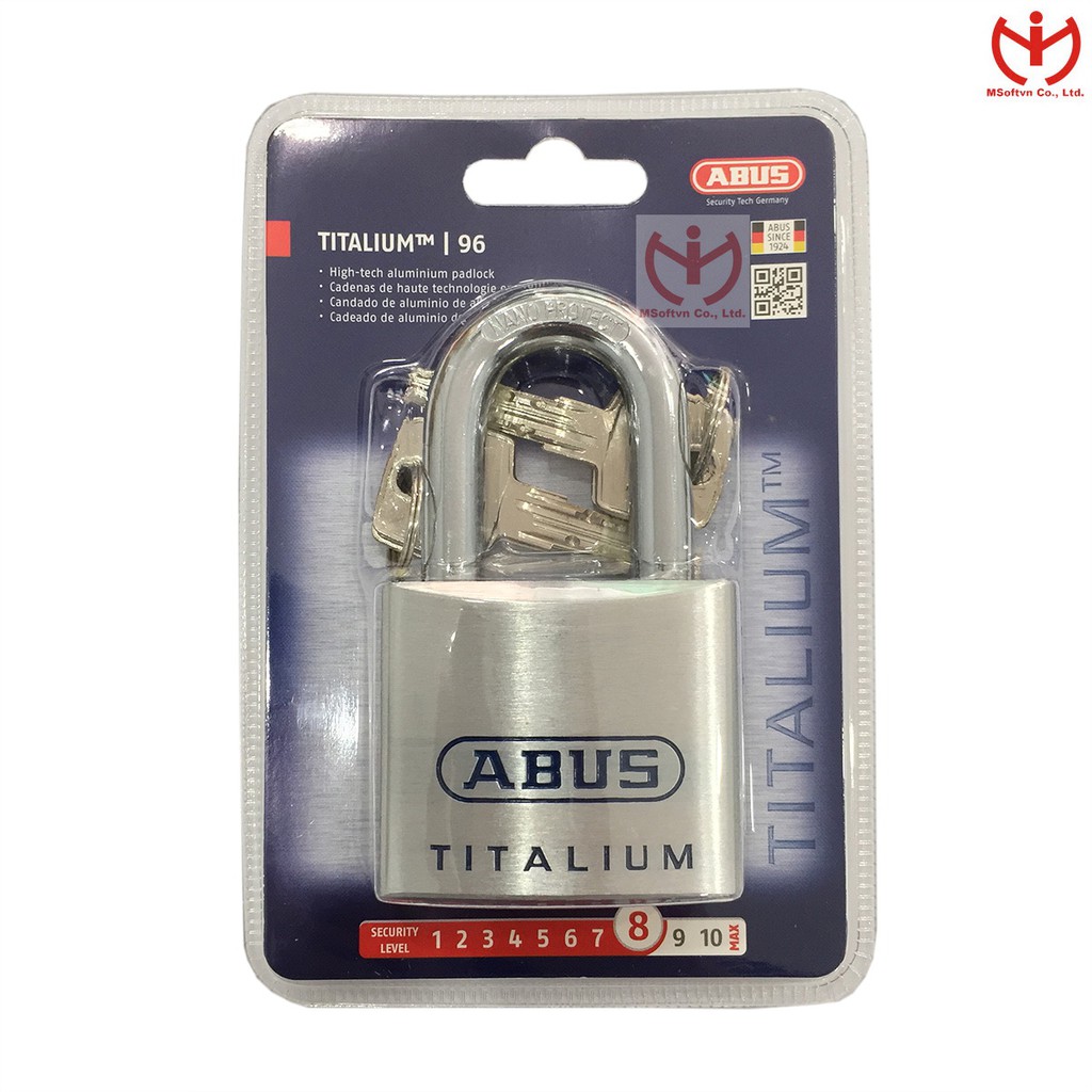 [Hỏa tốc HCM] Ổ khóa ABUS 96TI/60 thân TITALIUM rộng 60mm 4 chìa vi tính - MSOFT