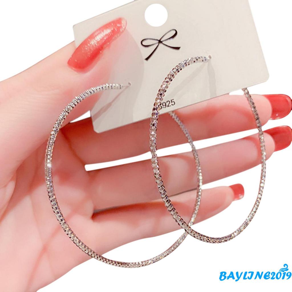 BAY-Khuyên tai hình tròn lớn màu trơn sáng bóng kích thước lớn cho nữ