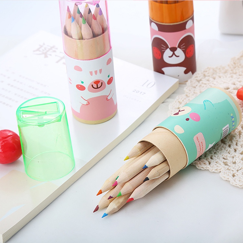 Bộ 12 Cây Bút Chì Màu Sắc Kèm Đồ Chuốt Và Hộp Giấy Kraft Dành Cho Vẽ Tranh Văn Phòng Trường Học