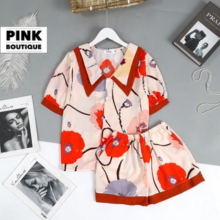 Bộ pijama nữ mặc nhà ngủ mùa hè lụa mango cộc tay quần đùi pink boutique