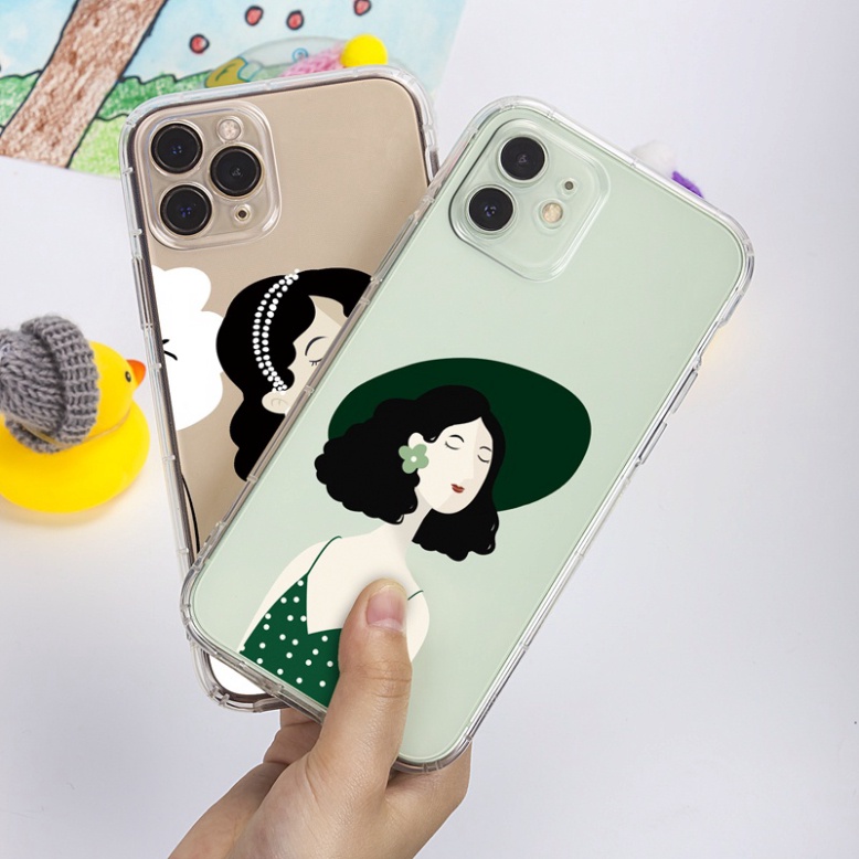Ốp lưng iphone 6, 6s plus, 7 8 Plus, X, XS, XR, XSMAX, 11, 12, 13 PROMAX TRONG SUỐT CÔ GÁI NÓN XANH, ÁO XANH PKVN