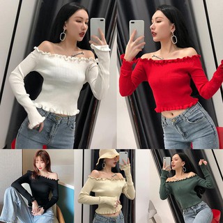 Áo len trễ vai dài tay phong cách Hàn Quốc dành cho nữ