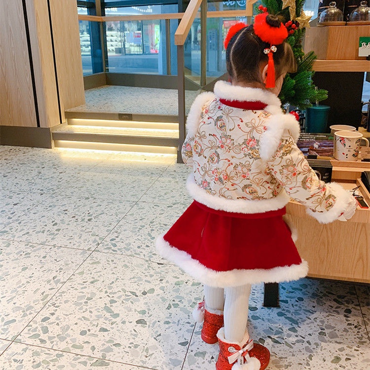 Trang phục kiểu đầm sườn xám Trung Hoa phong cách mùa đông mới cho bé gái