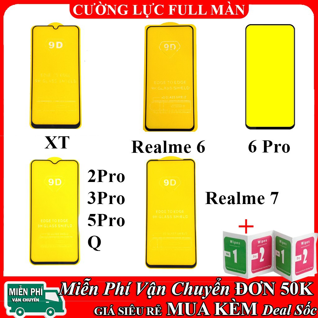 Kính cường lực realme 5 5i 5s 2 Pro 5 Pro 3 Pro Q 6 Pro 6s 6i 7i 7 Pro 8 Pro Full Màn Tặng kèm khăn lau màn hình [THF]