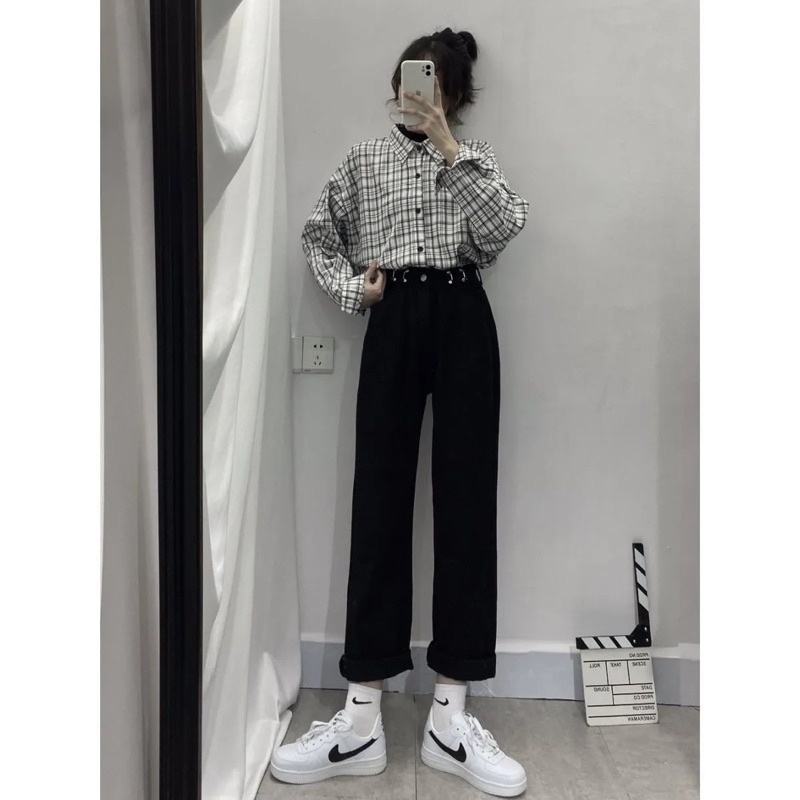 Quần Jeans Nam Nữ Màu Trắng Đen Xanh Ống Rộng Cạp Cao Gài Khuy Phong Cách Ulzzang Phom Unisex Loại 1 Mặc Hàng Ngày