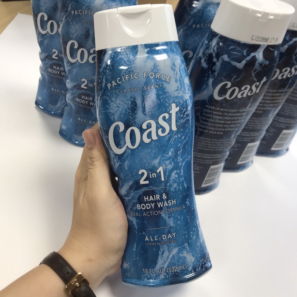 Sữa Tắm gội Coast 2 in 1 Hair &amp; Body Wash 532ml/946ml (dầu gội sữa tắm nam coast của Mỹ)