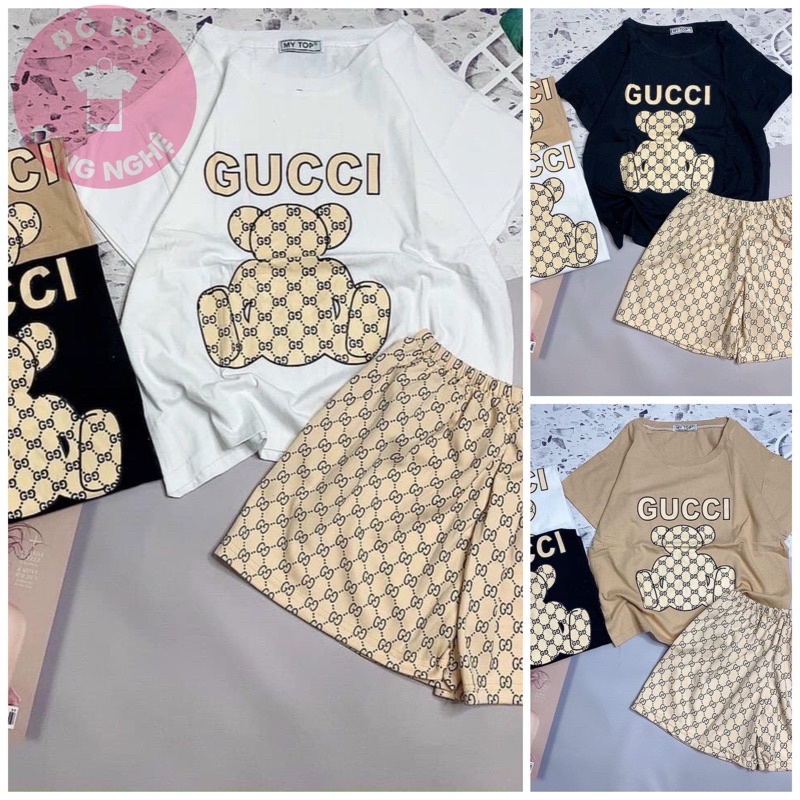 Bộ đùi thun họa tiết gấu, bộ đùi mặc nhà nữ xinh, vải đẹp, giá rẻ