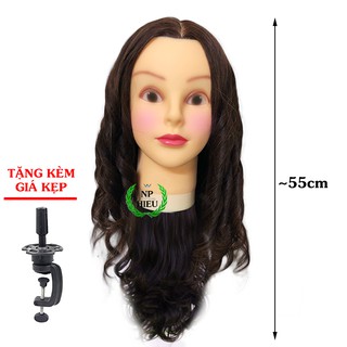 Đầu manocanh học làm tóc 50% tóc thật 50% tơ chịu nhiệt