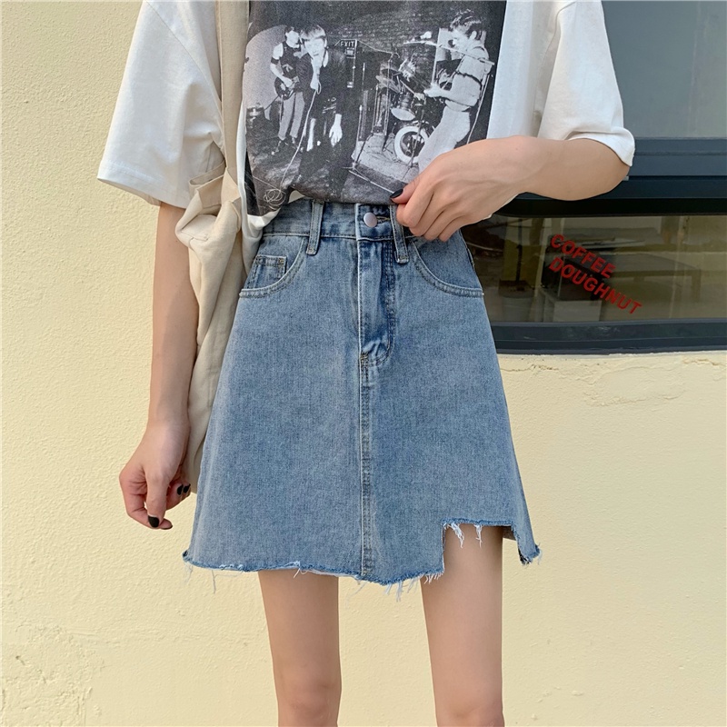 Chân váy jean SUXI dáng chữ A lưng cao phong cách cổ điển thời trang dành cho nữ