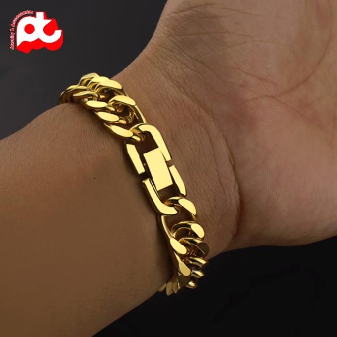 Lắc tay nam kiểu lặc đôi titan cao cấp rẻ đẹp khóa bộ cao cấp thép không gỉ PT JEWELRY cỡ 10mm mạ vàng PTLTNA16