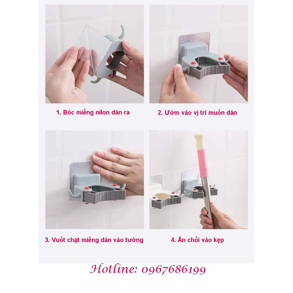 Combo 2 Móc Kẹp Chổi Dán Tường Siêu Dính Tiện Lợi
