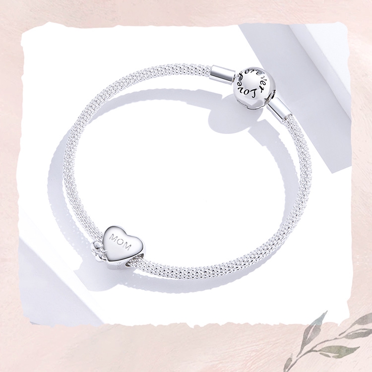 BAMOER Hạt Charm Bạc 925 Hình Trái Tim Khắc Chữ Mother's Day/Baby with Dùng Làm Trang Sức DIY BSC218
