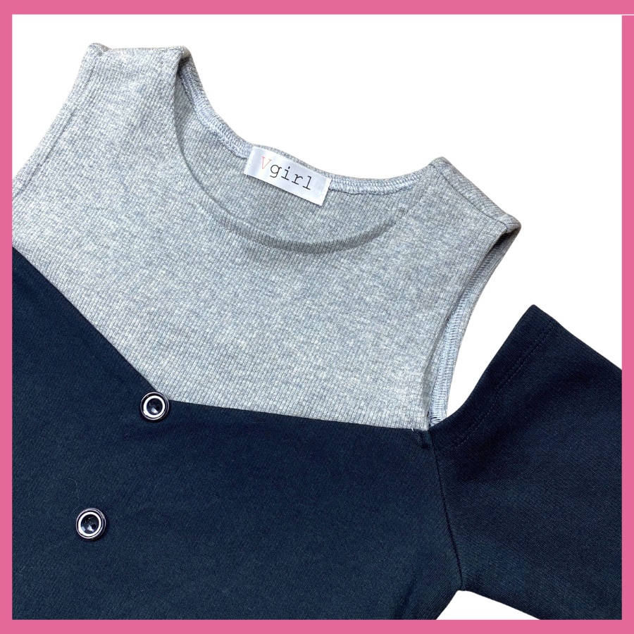 Áo kiểu hở vai tay dài VGIRL phối nút [ẢNH ĐỘC QUYỀN]