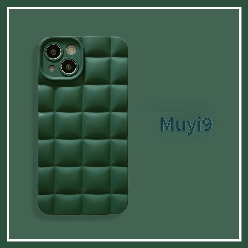 Ốp Điện Thoại Hình Khối Lập Phương Màu Xanh Lá Đậm Cho IPhone13promax 13 14Pro MAX 12 11Promax X / XS XSMAX XR 7 / 8plus