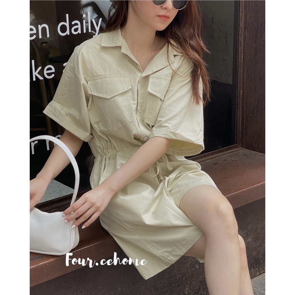Jumpsuit tay ngắn 4 màu than, be, xanh, nâu