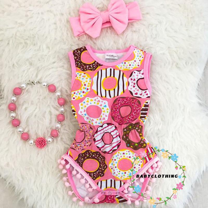 Set bodysuit in hình bánh donut + băng đô cho bé gái