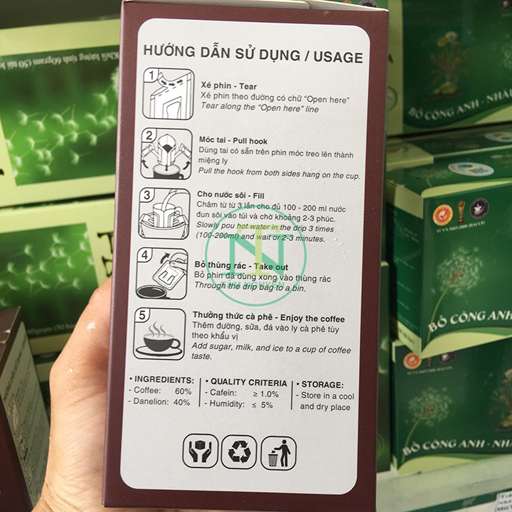 Cà Phê Bồ Công Anh (Dandelion Coffee) - Hộp 6 Phin Giấy - P & K chính hãng