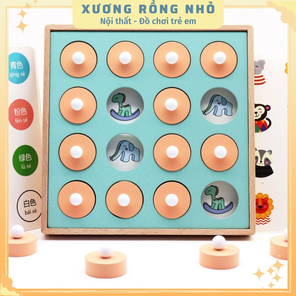 Đồ Chơi Lật Hình Luyện Trí Nhớ Bằng Gỗ Montessori Giúp Bé Rèn Luyện Ghi Nhớ Hình Ảnh 12 Chủ Đề Cho Bé Học