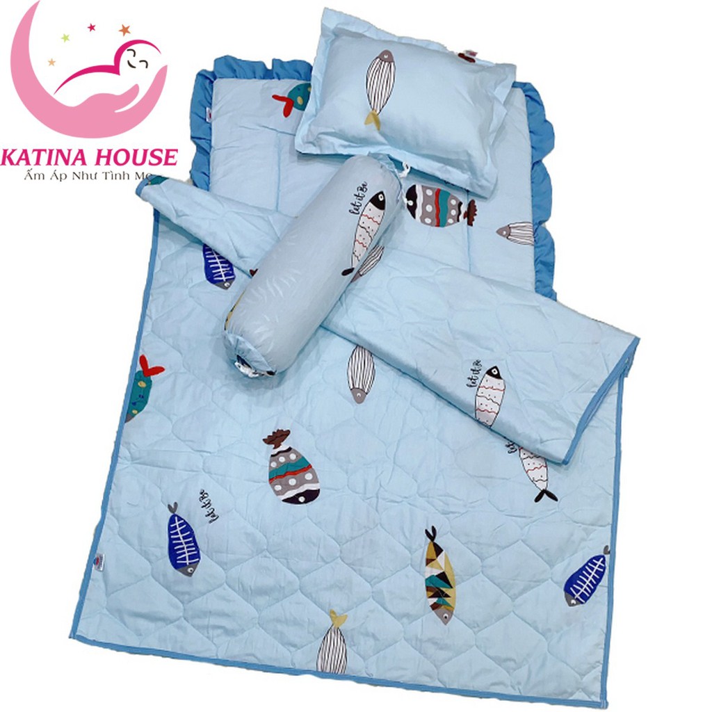 Bộ nệm gối mền cho trẻ 1-5 tuổi , vải cotton 100% với nhiều họa tiết họa hình đáng yêu