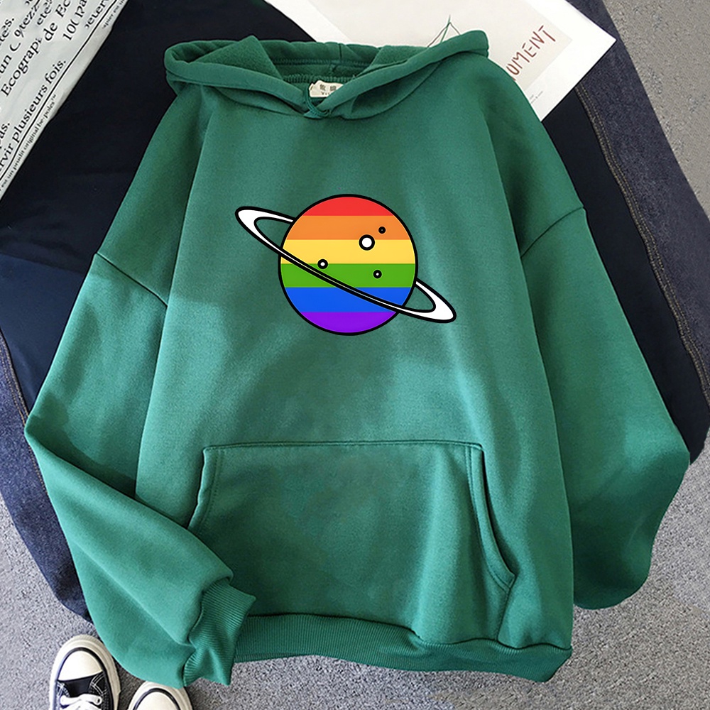 Áo Hoodie Chui Đầu In Hình Hành Tinh Cầu Vồng LGBT Thời Trang Mùa Xuân Cho Nam Và Nữ