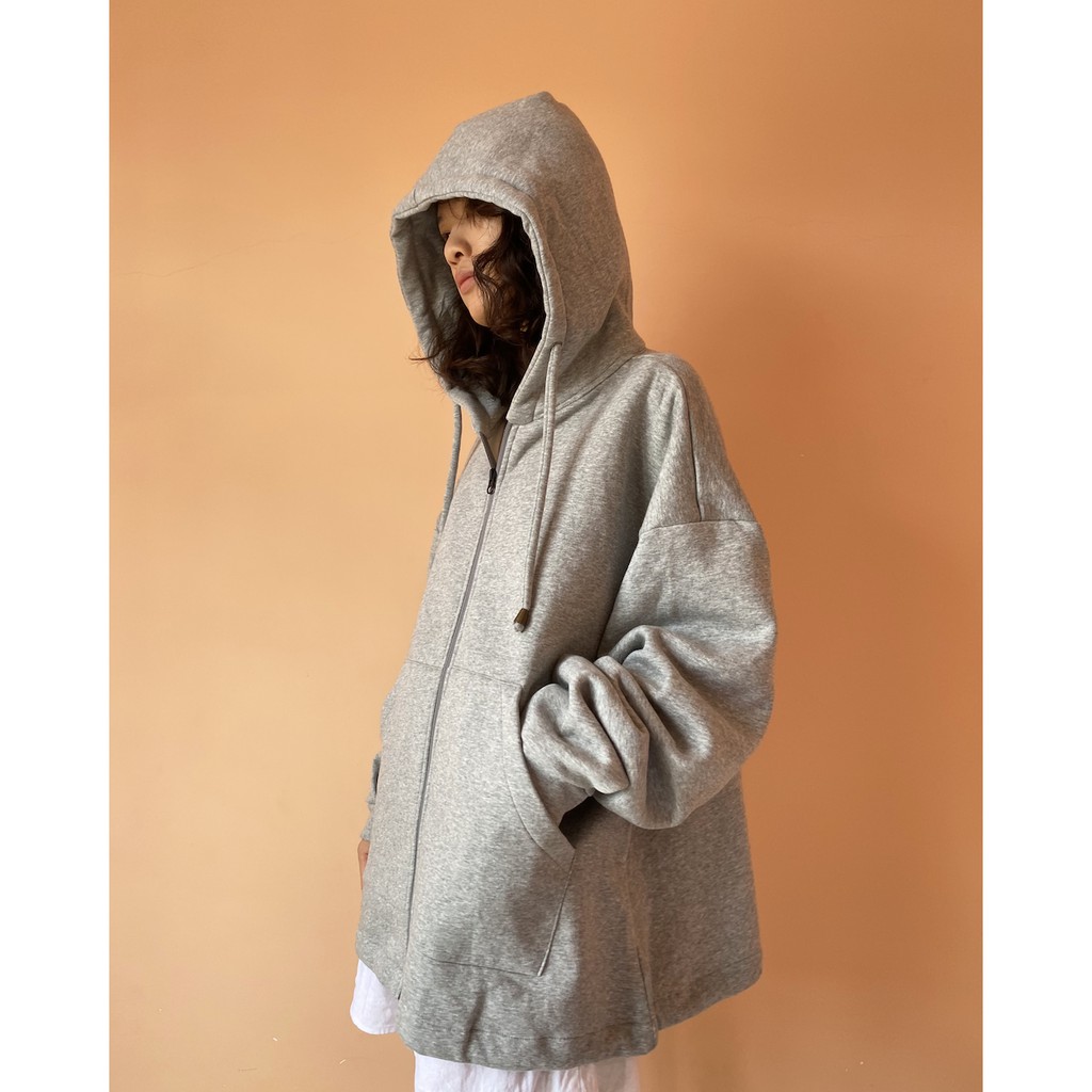 Hoodie basic nữ xám lông chuột (Free size)