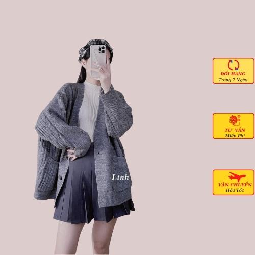 Áo khoác cardigan len thừng nữ túi hộp dáng dài phom rộng oversize ulzzang Hàn Quốc mùa thu đông