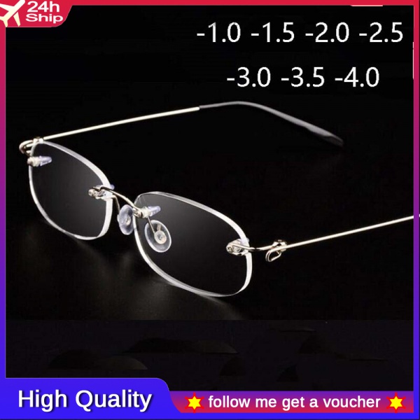 Kính Cận Gọng Kim Loại Siêu Nhẹ Chống Cận Thị -1.0 -1.5 -2.5 -3 -3.5 -4.0