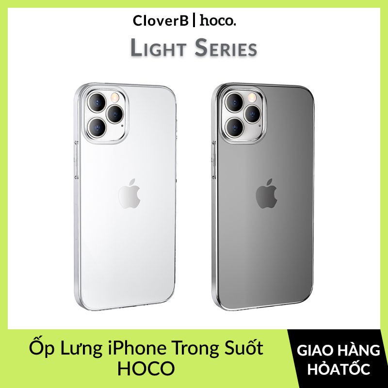 Ốp Lưng iPhone Trong Suốt Hoco Light Series Chất Liệu TPU Chống Sốc Dùng Cho iPhone 13 12 11 Pro Max X/ Xs Max, 7/8 Plus