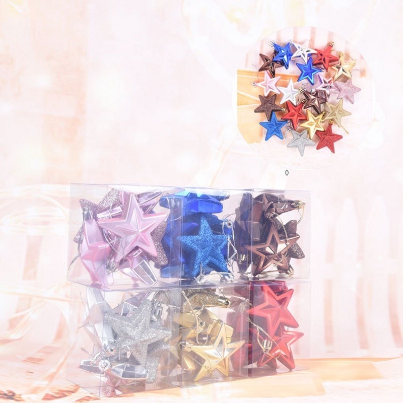 Bộ 6 ngôi sao 5 cánh 3D 7cm bằng nhựa treo trang trí cây thông giáng sinh