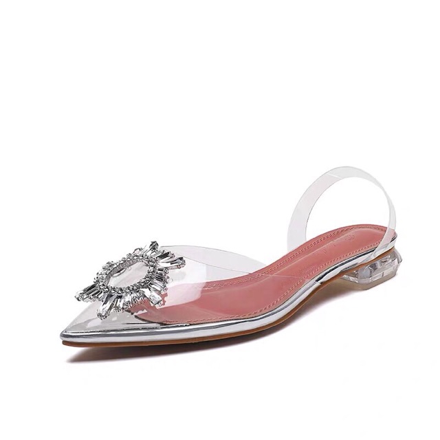 Sandal 2 Phân Quai Trong Phối Mũi Hoa Đá Tròn Siêu Sang