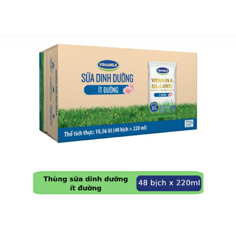 THÙNG 48 BỊCH SỮA ÍT ĐƯỜNG VINAMILK 220ml