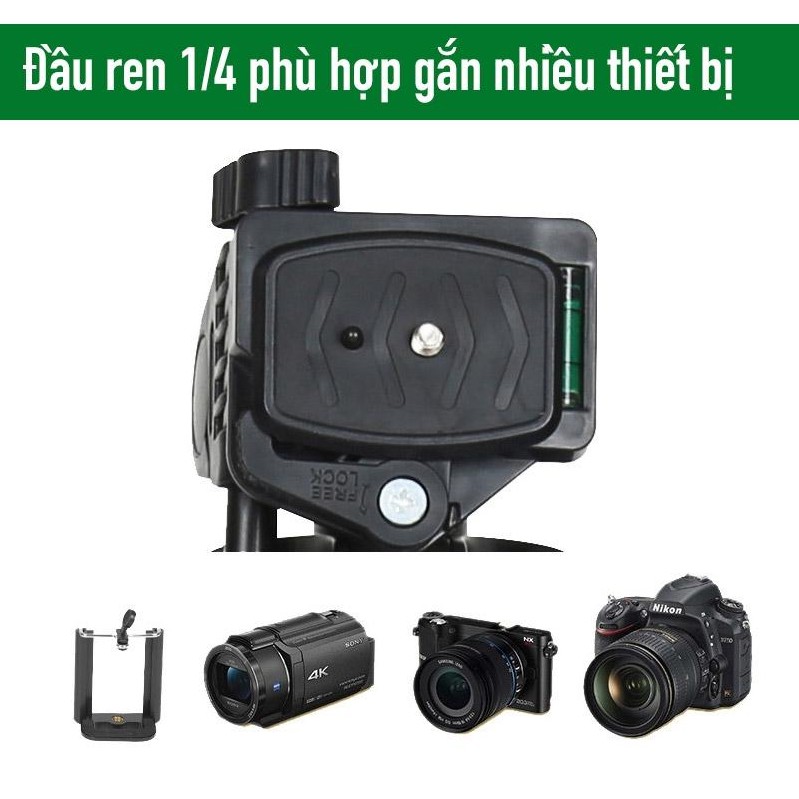 [Tặng kèm kẹp ĐT] Chân Máy Ảnh Tripod Weifeng 3520, cao 1,4m, chụp hình quay video, chịu tải 1,5kg