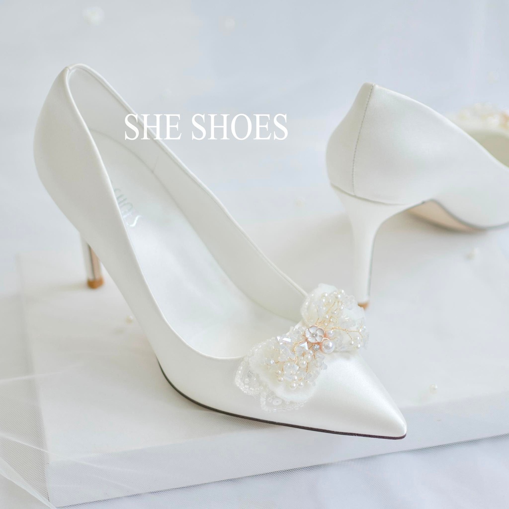 Giày cưới ♥️Freeship♥️ Giày cao gót trắng cô dâu cao cấp, độc quyền bởi SHE SHOES - GC07028
