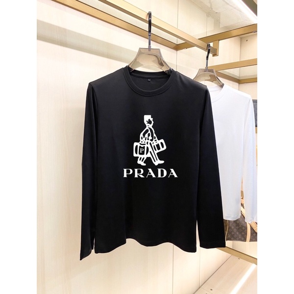 Áo thun dài tay cho nam logo thương hiệu thời trang Prada 2021 cao cấp có 2 màu