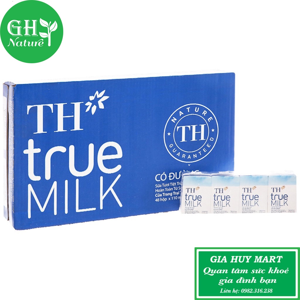 SỮA TƯƠI TIỆT TRÙNG TH TRUE MILK CÓ ĐƯỜNG THÙNG 48 HỘP X 110ML