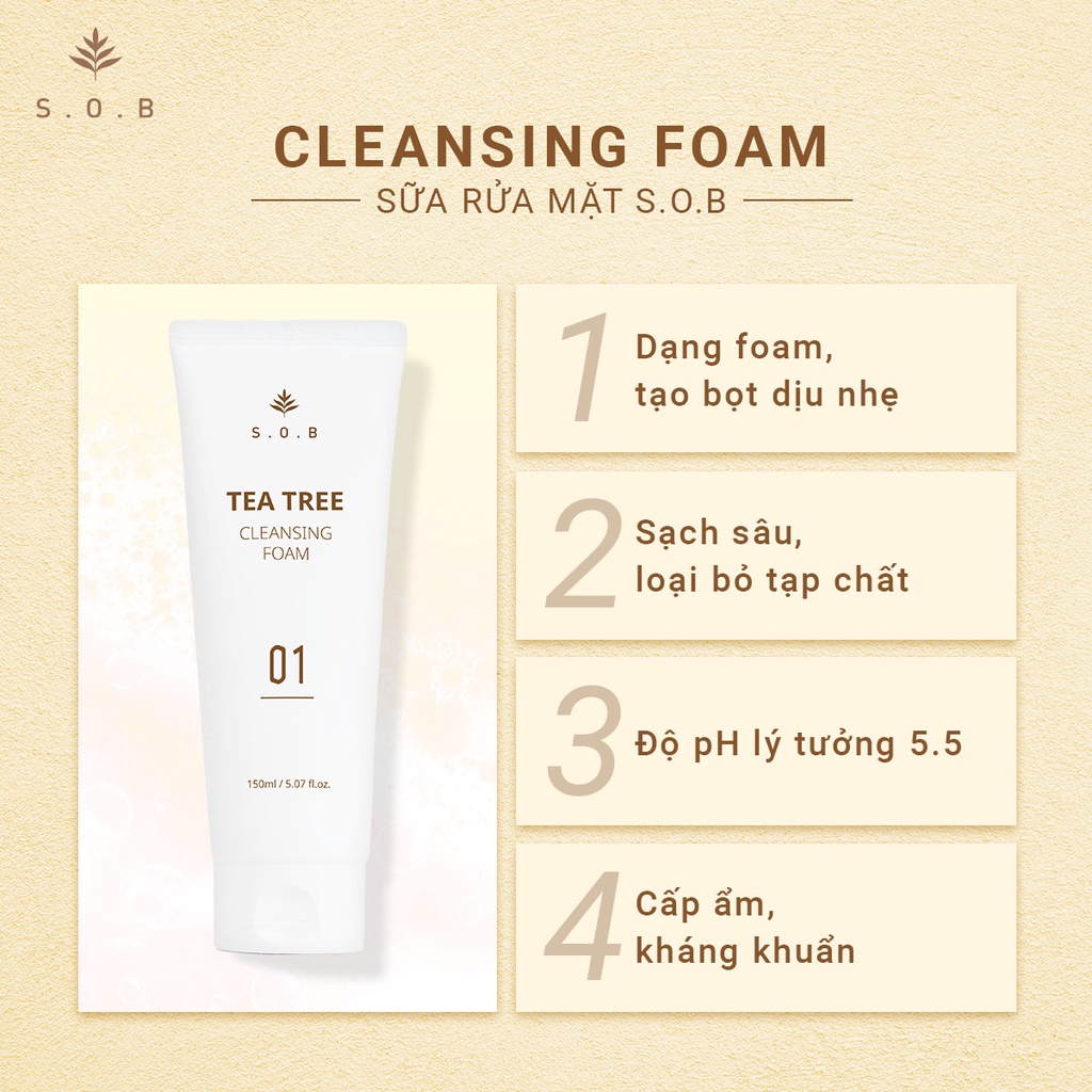 Sữa rửa mặt sạch sâu giảm mụn S.O.B Tea Tree Cleansing Foam 150ml