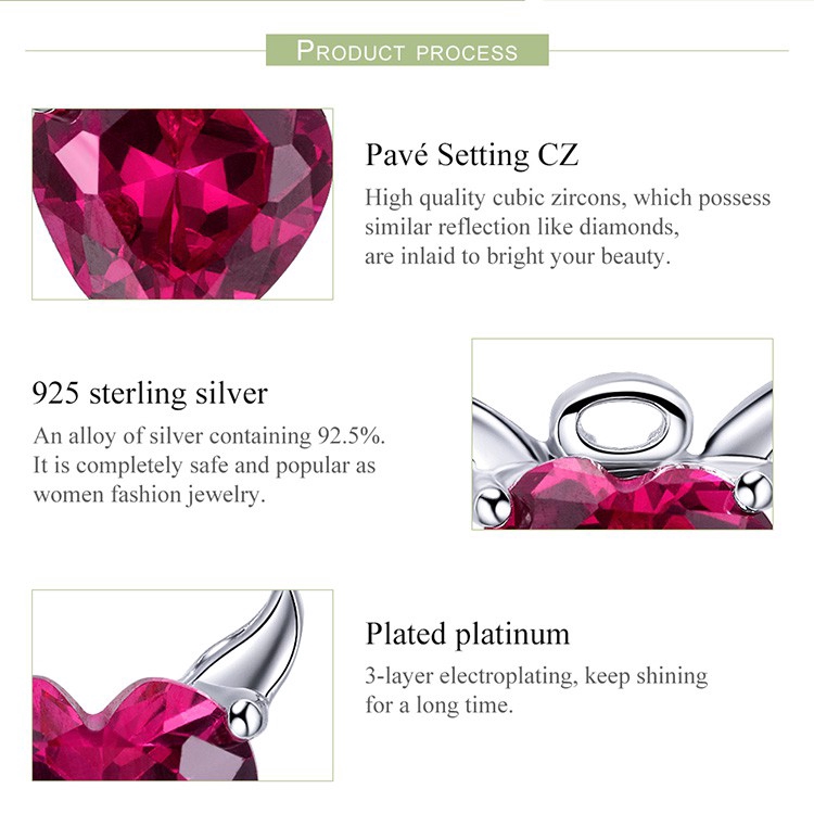 Hoa tai Bamoer thiết kế cánh thiên thần đính đá hình trái tim sành điệu