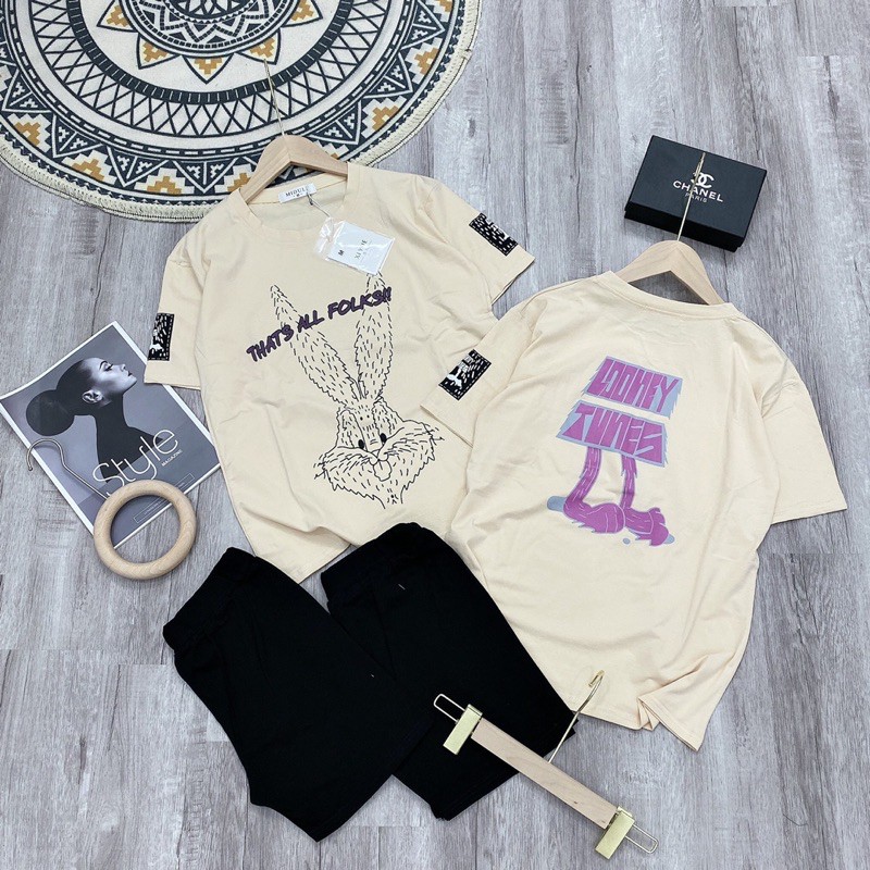 Set bộ thỏ áo form rộng, tay lỡ mix quần bó siêu xinh, chất vải cotton mềm mịn, thoáng mát dành cho nữ