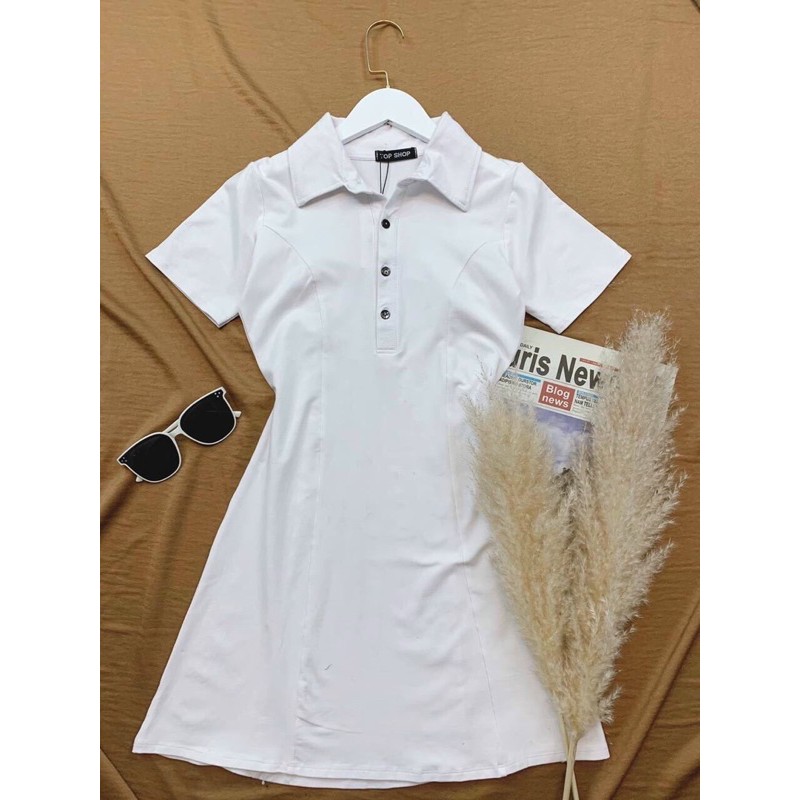 WHITE POLO - ĐẦM POLO TRẮNG NÚT ĐEN | BigBuy360 - bigbuy360.vn