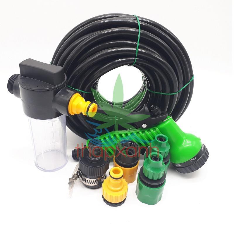 Bộ vòi xịt nước tưới cây, Rửa xe BTN-7201, Vòi 7 in 1 kèm bình xà phòng + 15m dây
