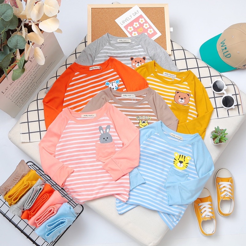 Bộ dài tay MINKY MOM  bé trai , bé gái hoạ tiết kẻ (6-17kg)