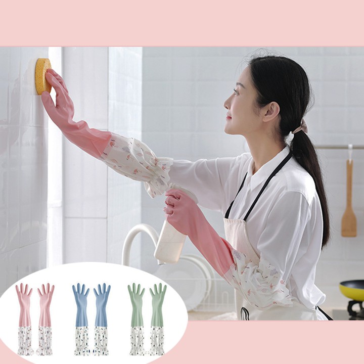 HCM - Găng tay rửa chén vệ sinh nhà bếp toilet có thun chống trượt họa tiết Nai cây Thông hồng Hạc
